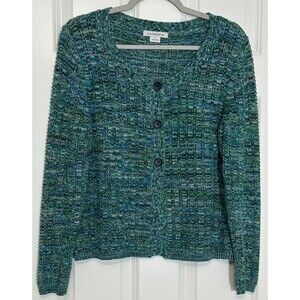 Liz Claiborne Cardigan Women's Size L Teal Blue & Green Coastal Grandma 90s Y2K